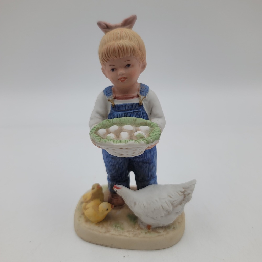 Vintage Homco Denim Days Debbie Egg Basket Figurine 1509 Home Interiors 1985